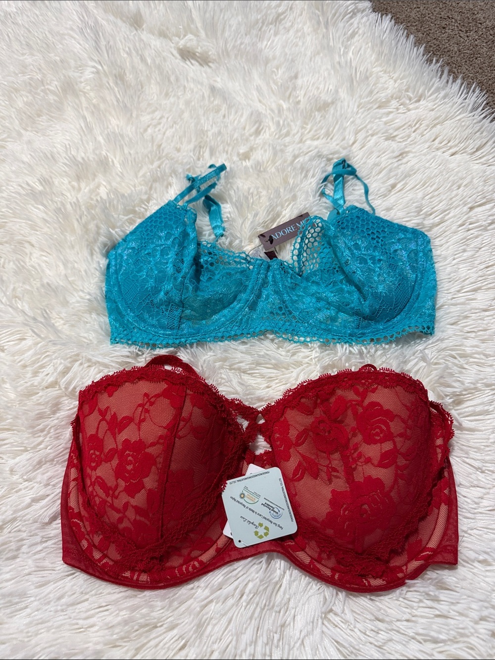 Adore Me Lace Underwire Bras in Teal and Red Duo